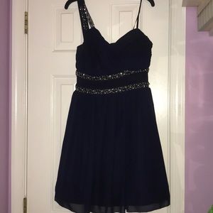 Navy blue one shoulder homecoming dress